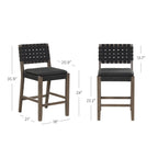 Tabouret de bar ou de comptoir en similicuir Nathan James Cohen, structure en bois massif avec repose-pieds et dossier en cuir tressé