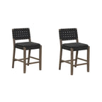 Tabouret de bar ou de comptoir en similicuir Nathan James Cohen, structure en bois massif avec repose-pieds et dossier en cuir tressé