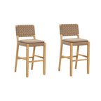 Tabouret de bar ou de comptoir en similicuir Nathan James Cohen, structure en bois massif avec repose-pieds et dossier en cuir tressé