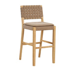Tabouret de bar ou de comptoir en similicuir Nathan James Cohen, structure en bois massif avec repose-pieds et dossier en cuir tressé