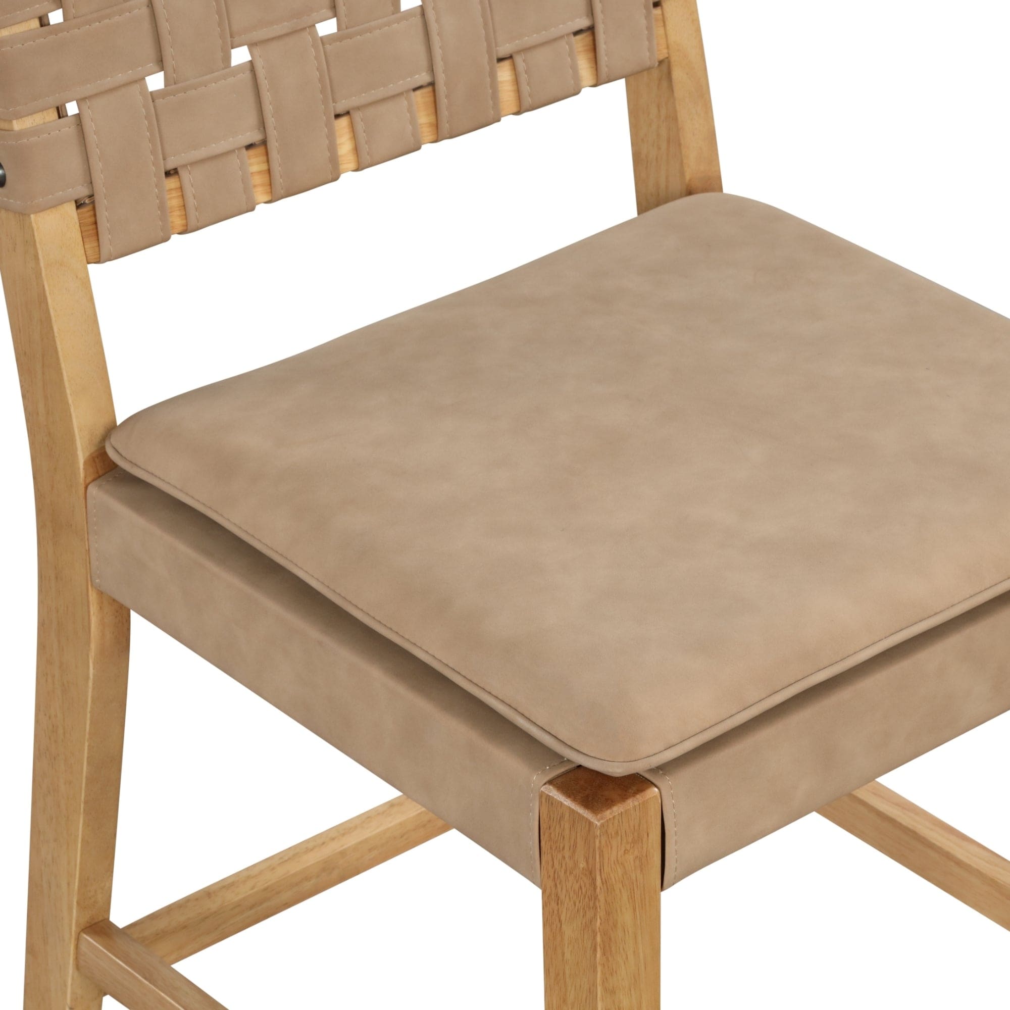 Tabouret de bar ou de comptoir en similicuir Nathan James Cohen, structure en bois massif avec repose-pieds et dossier en cuir tressé