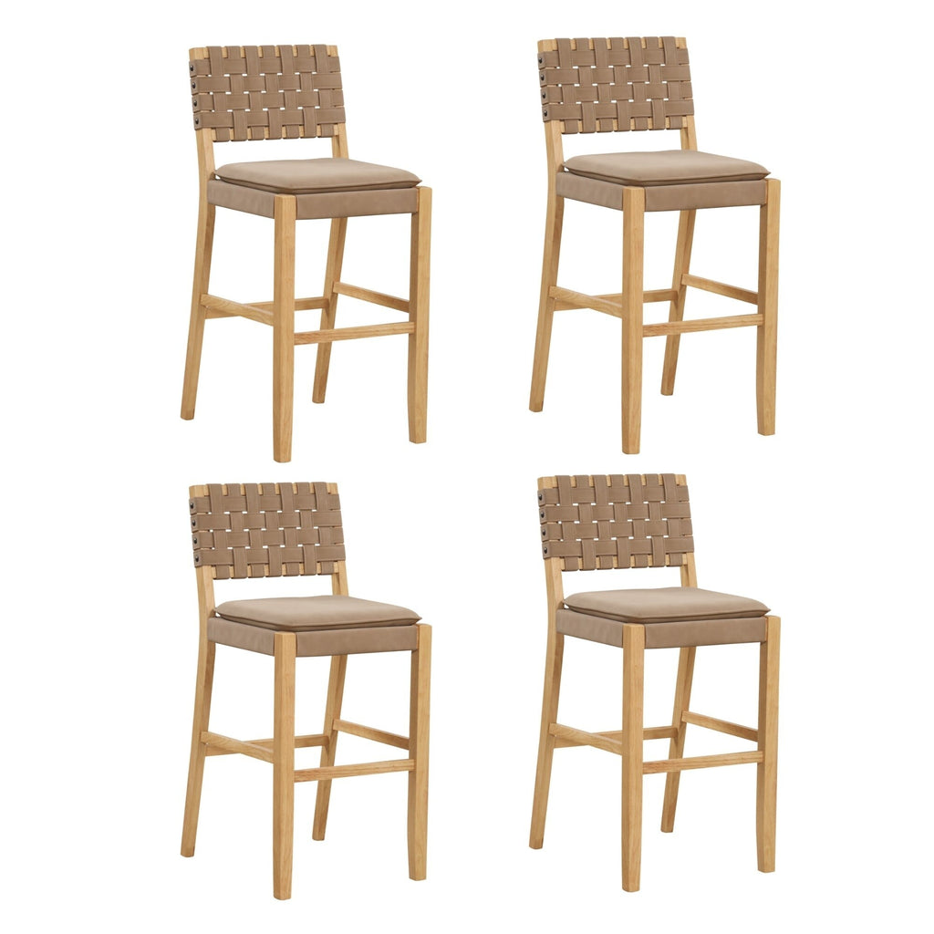 Tabouret de bar ou de comptoir en similicuir Nathan James Cohen, structure en bois massif avec repose-pieds et dossier en cuir tressé