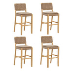 Tabouret de bar ou de comptoir en similicuir Nathan James Cohen, structure en bois massif avec repose-pieds et dossier en cuir tressé