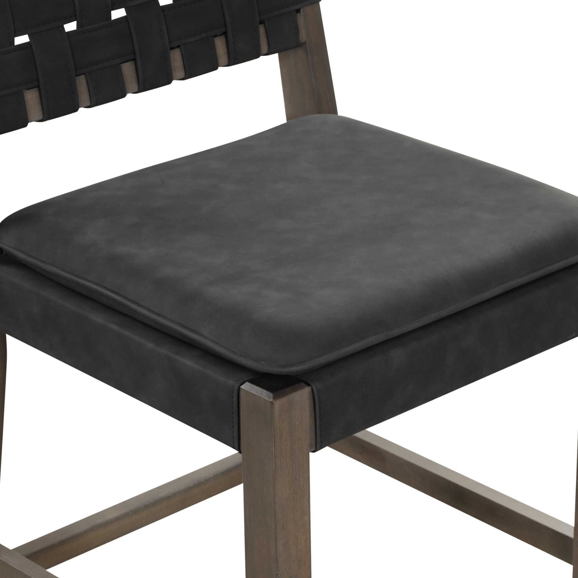 Tabouret de bar ou de comptoir en similicuir Nathan James Cohen, structure en bois massif avec repose-pieds et dossier en cuir tressé