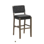 Tabouret de bar ou de comptoir en similicuir Nathan James Cohen, structure en bois massif avec repose-pieds et dossier en cuir tressé