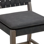 Tabouret de bar ou de comptoir en similicuir Nathan James Cohen, structure en bois massif avec repose-pieds et dossier en cuir tressé