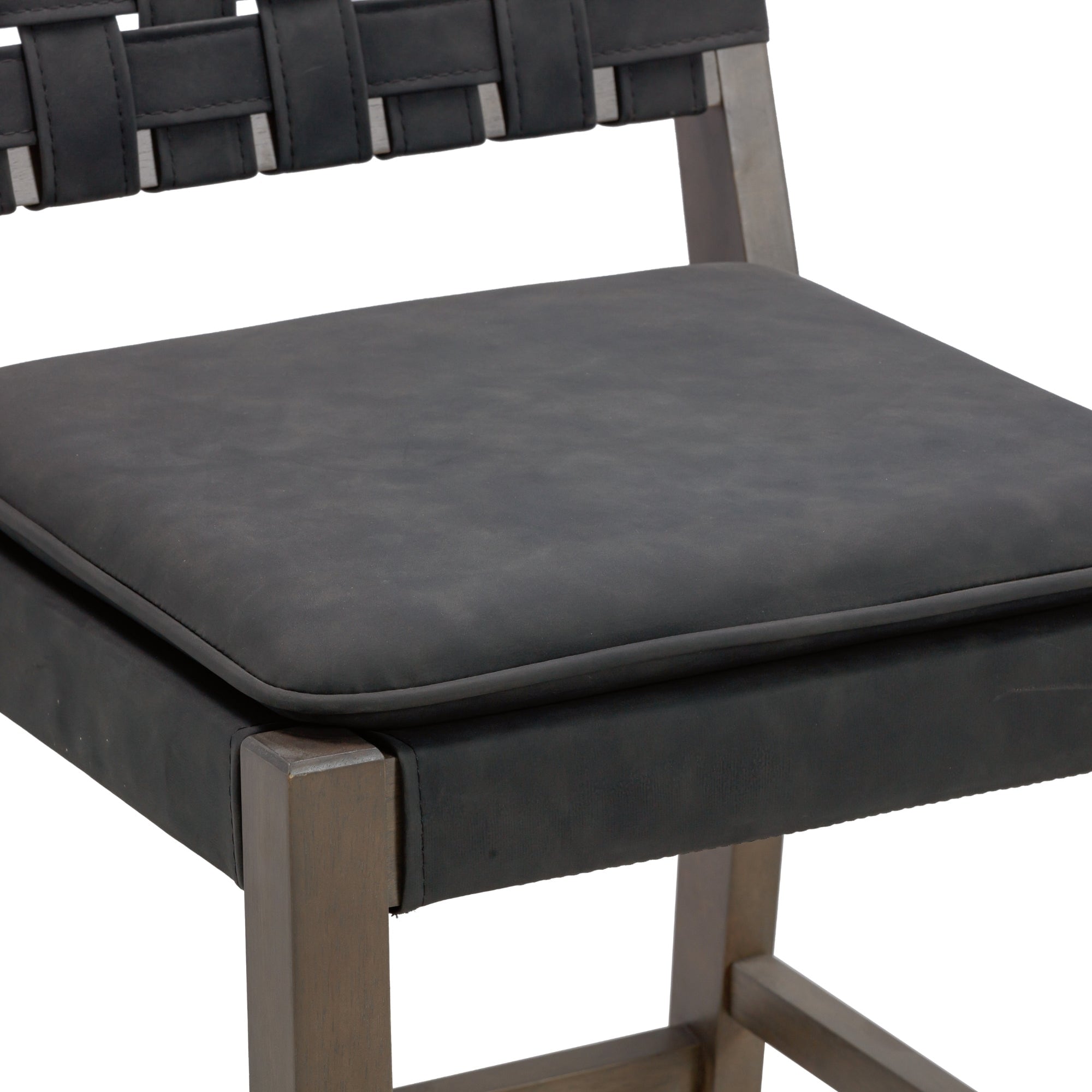Tabouret de bar ou de comptoir en similicuir Nathan James Cohen, structure en bois massif avec repose-pieds et dossier en cuir tressé