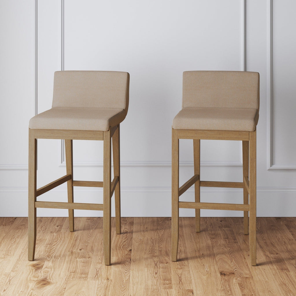 Tabouret de bar moderne Gracie, chaise rembourrée en boucle et pieds en bois brossé
