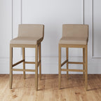 Tabouret de bar moderne Gracie, chaise rembourrée en boucle et pieds en bois brossé