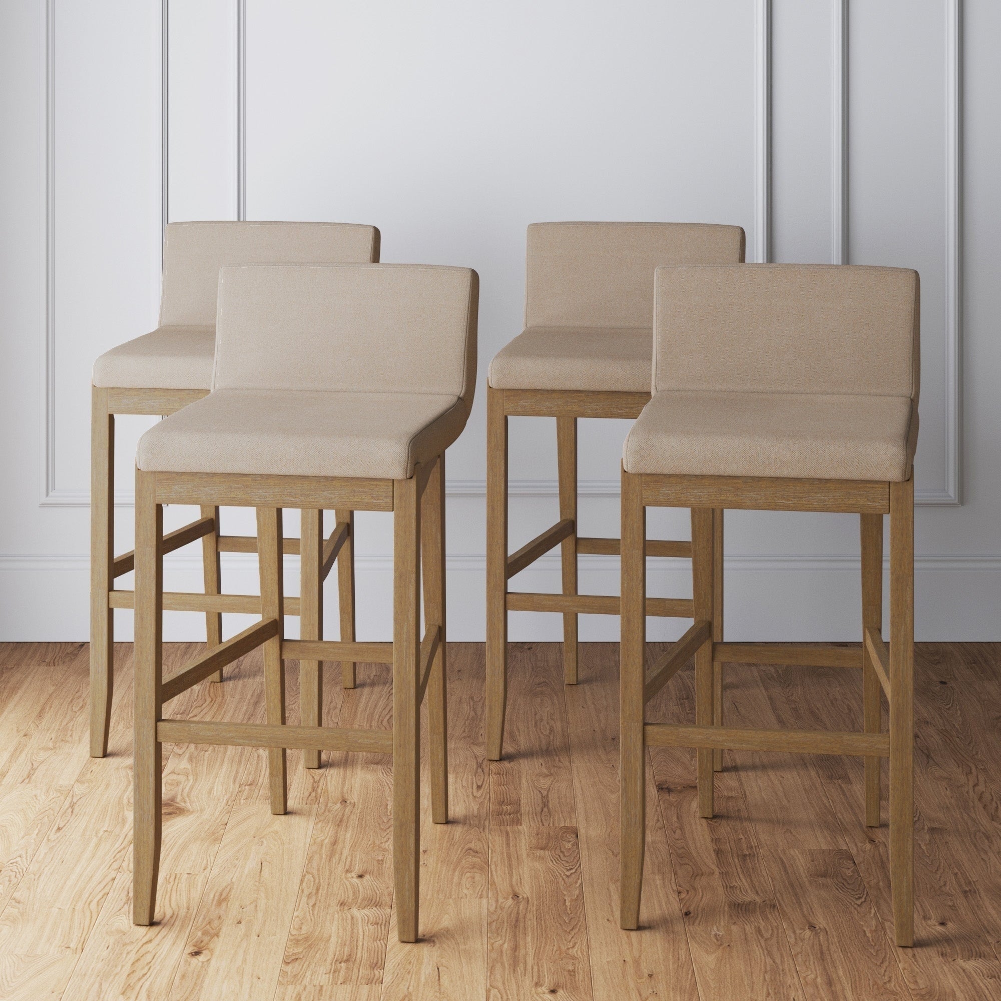 Tabouret de bar moderne Gracie, chaise rembourrée en boucle et pieds en bois brossé