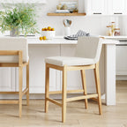 Tabouret de bar moderne Gracie, chaise rembourrée en boucle et pieds en bois brossé