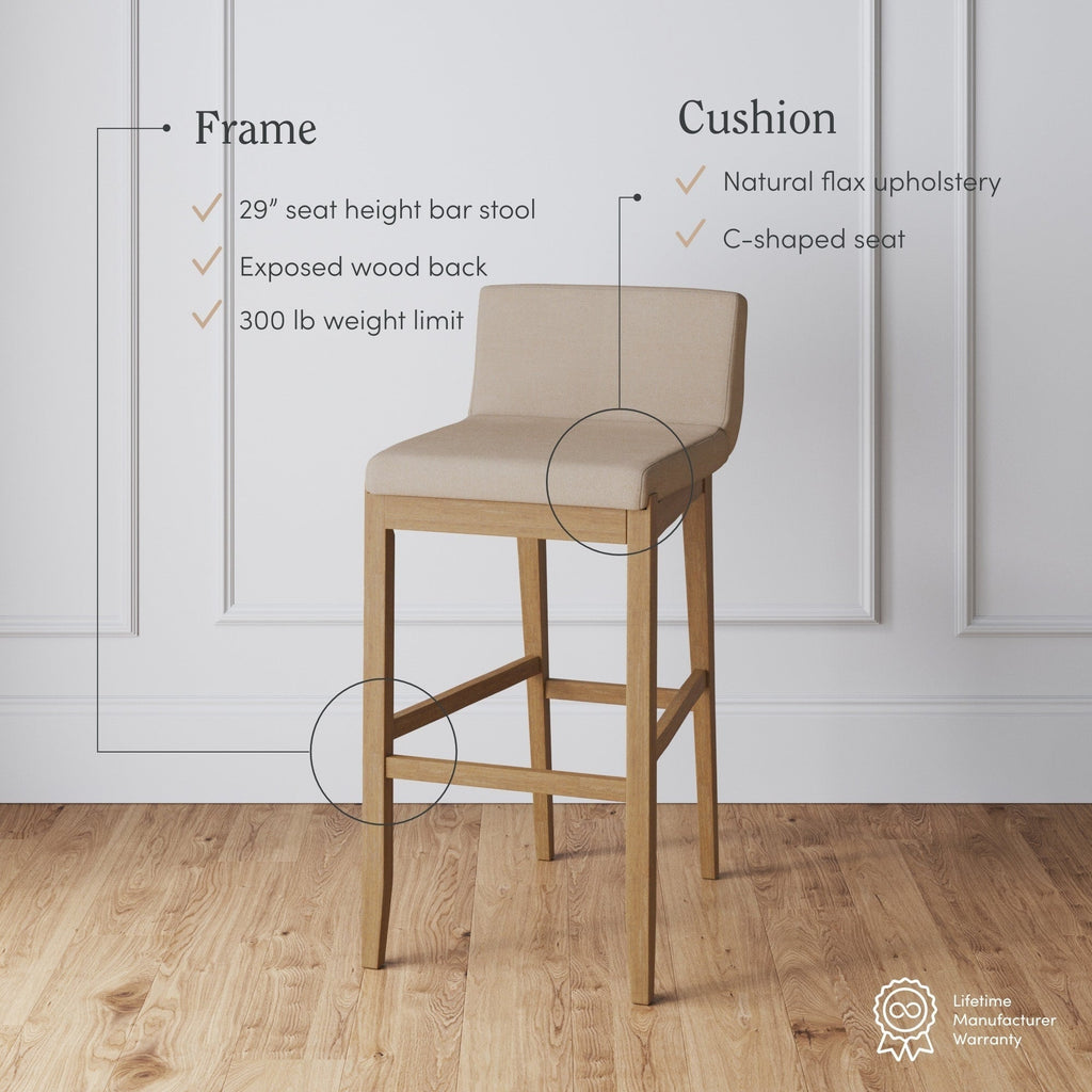 Tabouret de bar moderne Gracie, chaise rembourrée en boucle et pieds en bois brossé