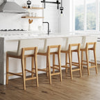 Tabouret de bar moderne Gracie, chaise rembourrée en boucle et pieds en bois brossé