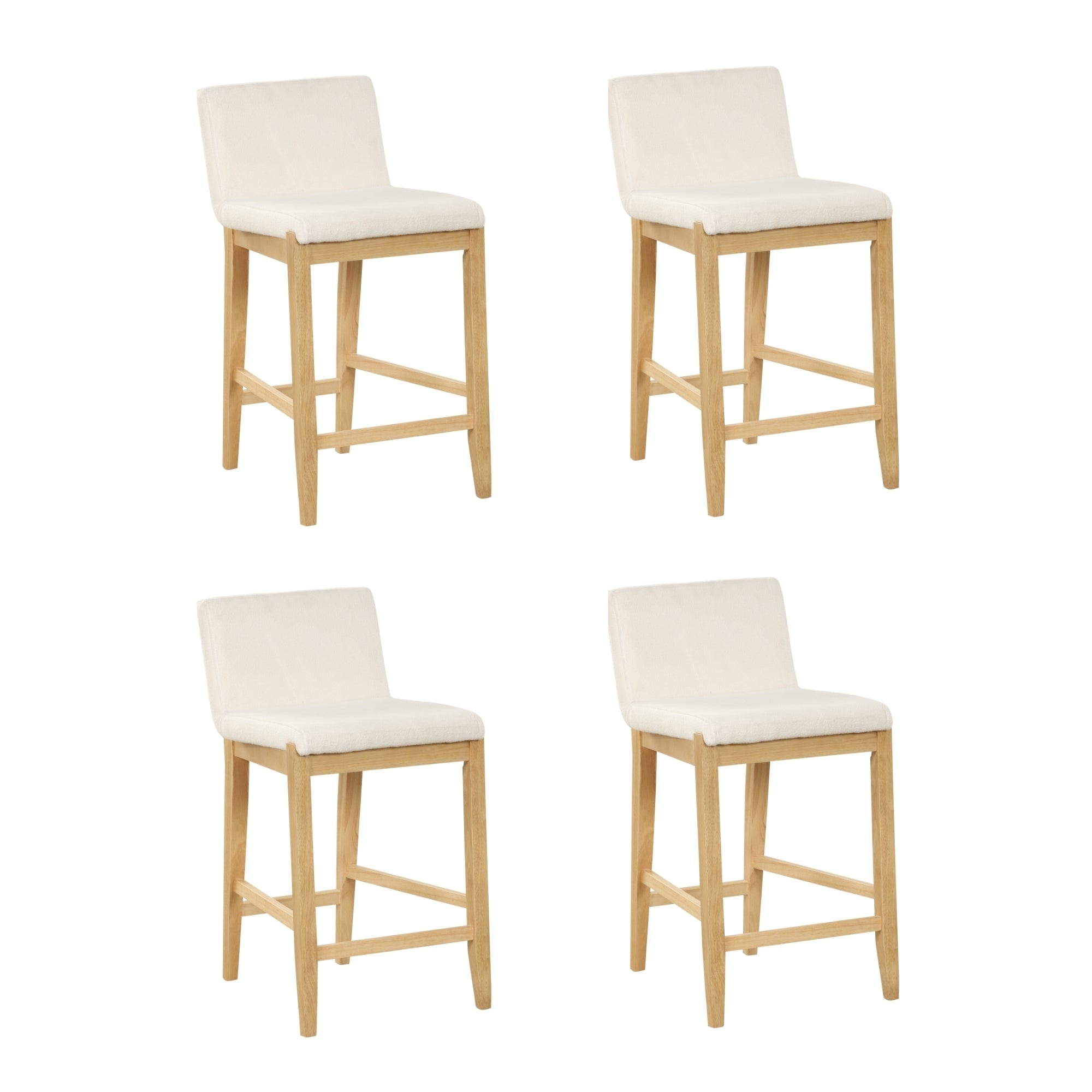 Tabouret de bar moderne Gracie, chaise rembourrée en boucle et pieds en bois brossé