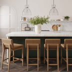Tabouret de bar moderne Gracie, chaise rembourrée en boucle et pieds en bois brossé