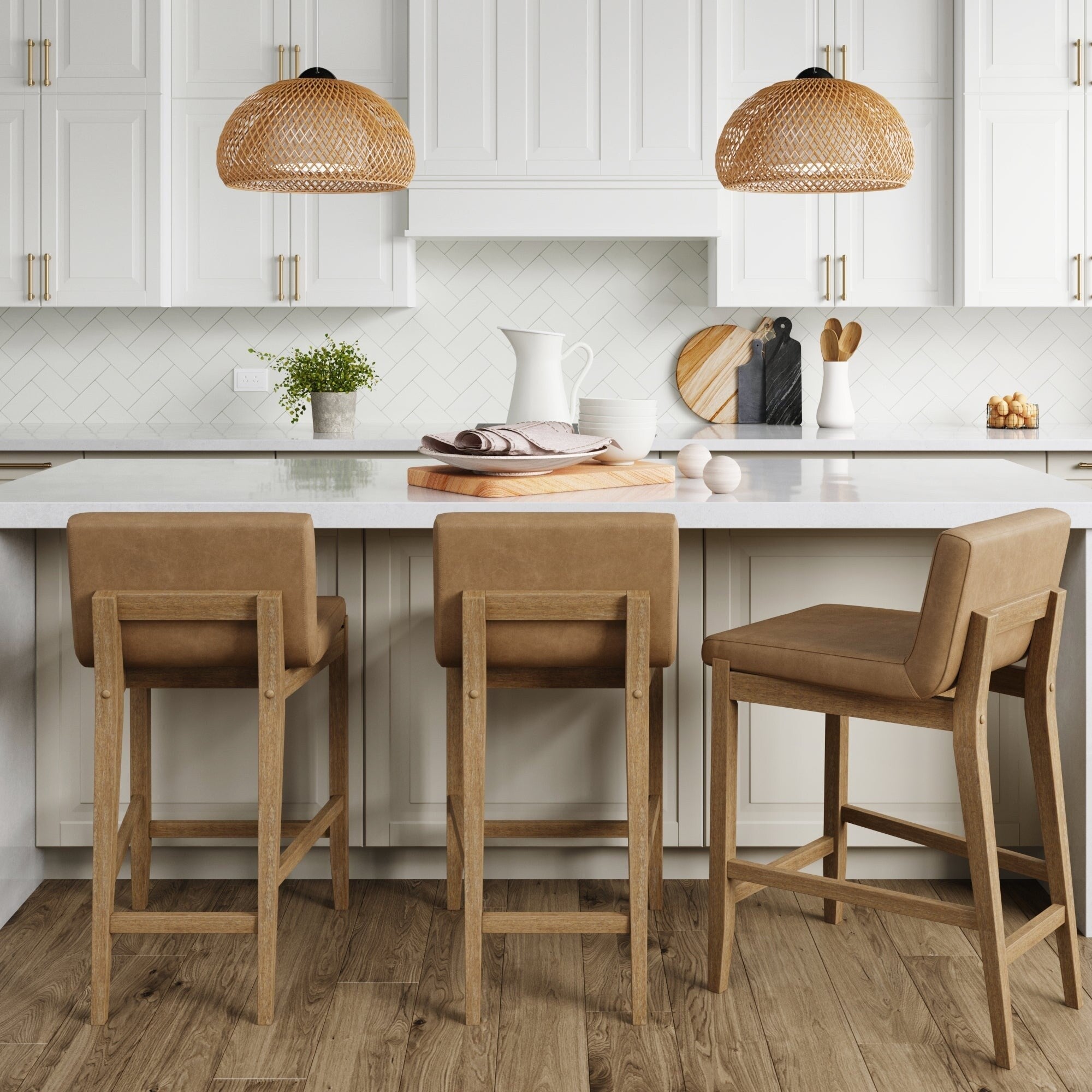 Tabouret de bar moderne Gracie, chaise rembourrée en boucle et pieds en bois brossé