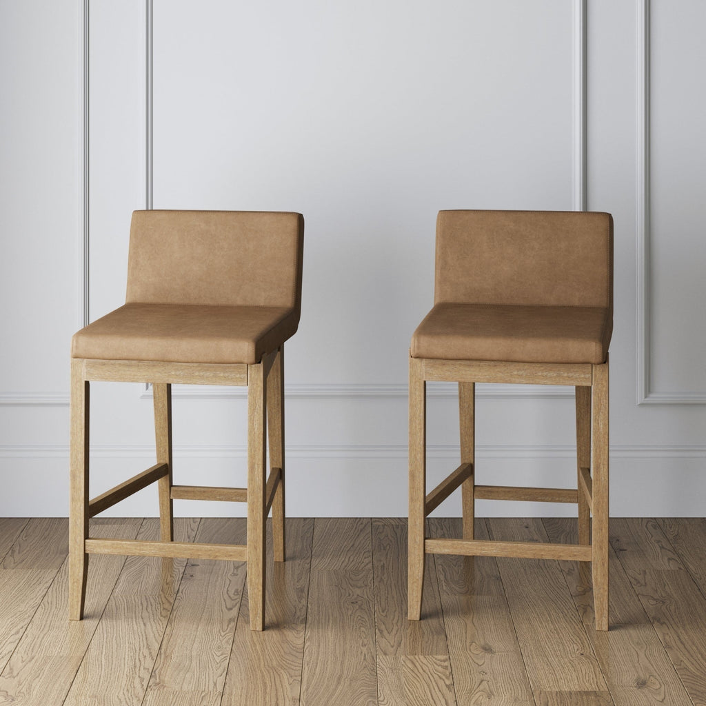 Tabouret de bar moderne Gracie, chaise rembourrée en boucle et pieds en bois brossé