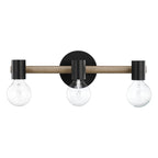Luminaire de salle de bain 3 lumières style ferme Nathan James Henry en bois brossé et métal noir pour salle de bain et meuble-lavabo