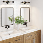 Luminaire de salle de bain 3 lumières style ferme Nathan James Henry en bois brossé et métal noir pour salle de bain et meuble-lavabo