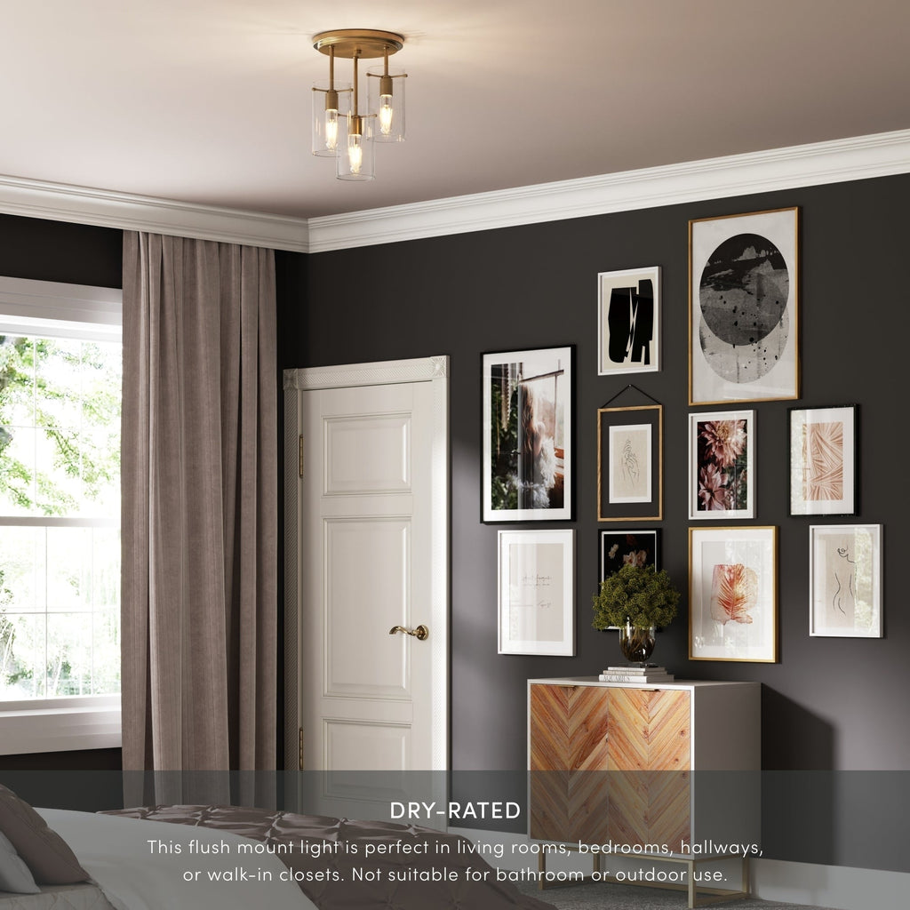 Plafonnier semi-encastré Nathan James Ophelia à 3 lumières avec abat-jour en verre