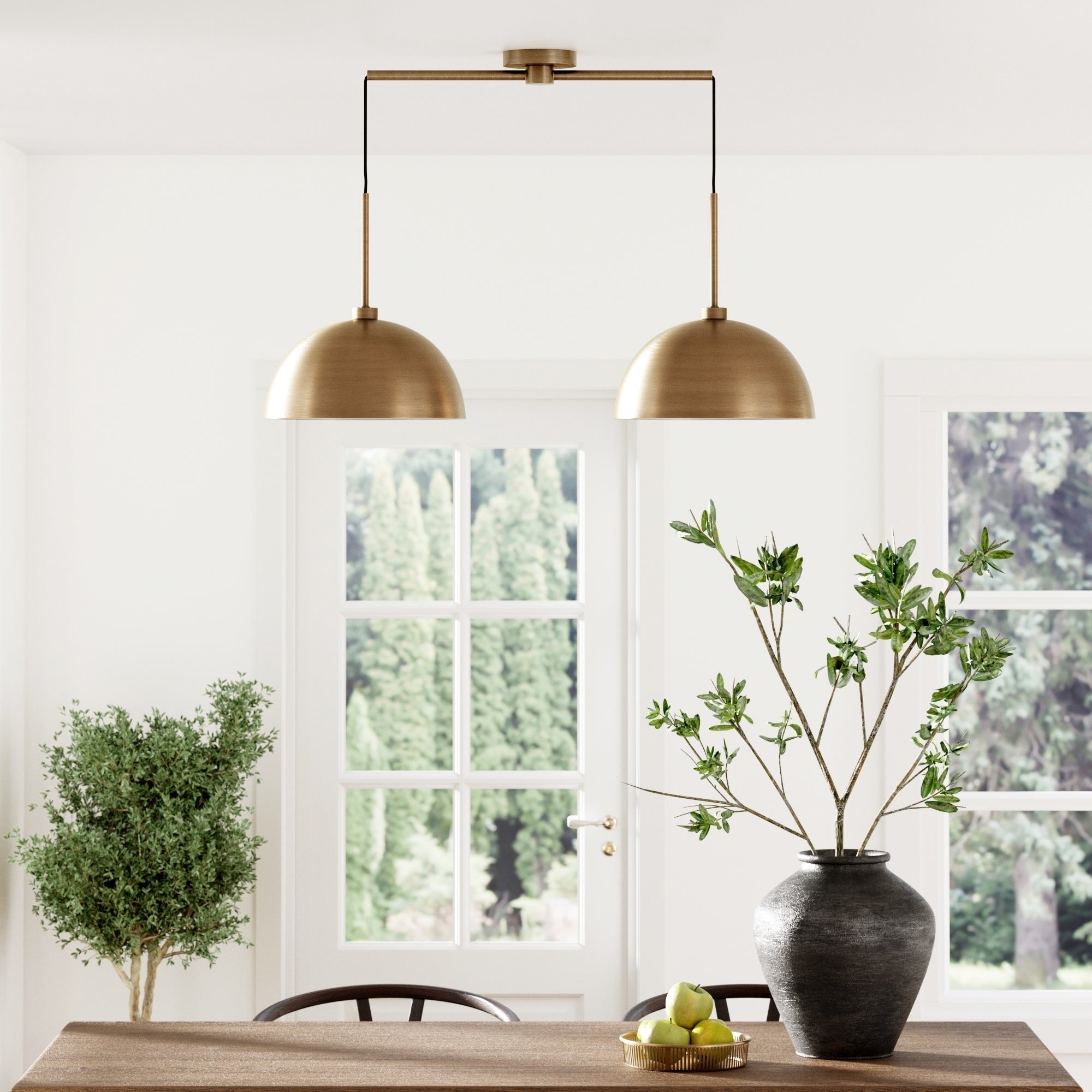 Luminaire suspendu moderne à 2 lumières pour îlot Percy de Nathan James, avec abat-jour en métal et cordon réglable