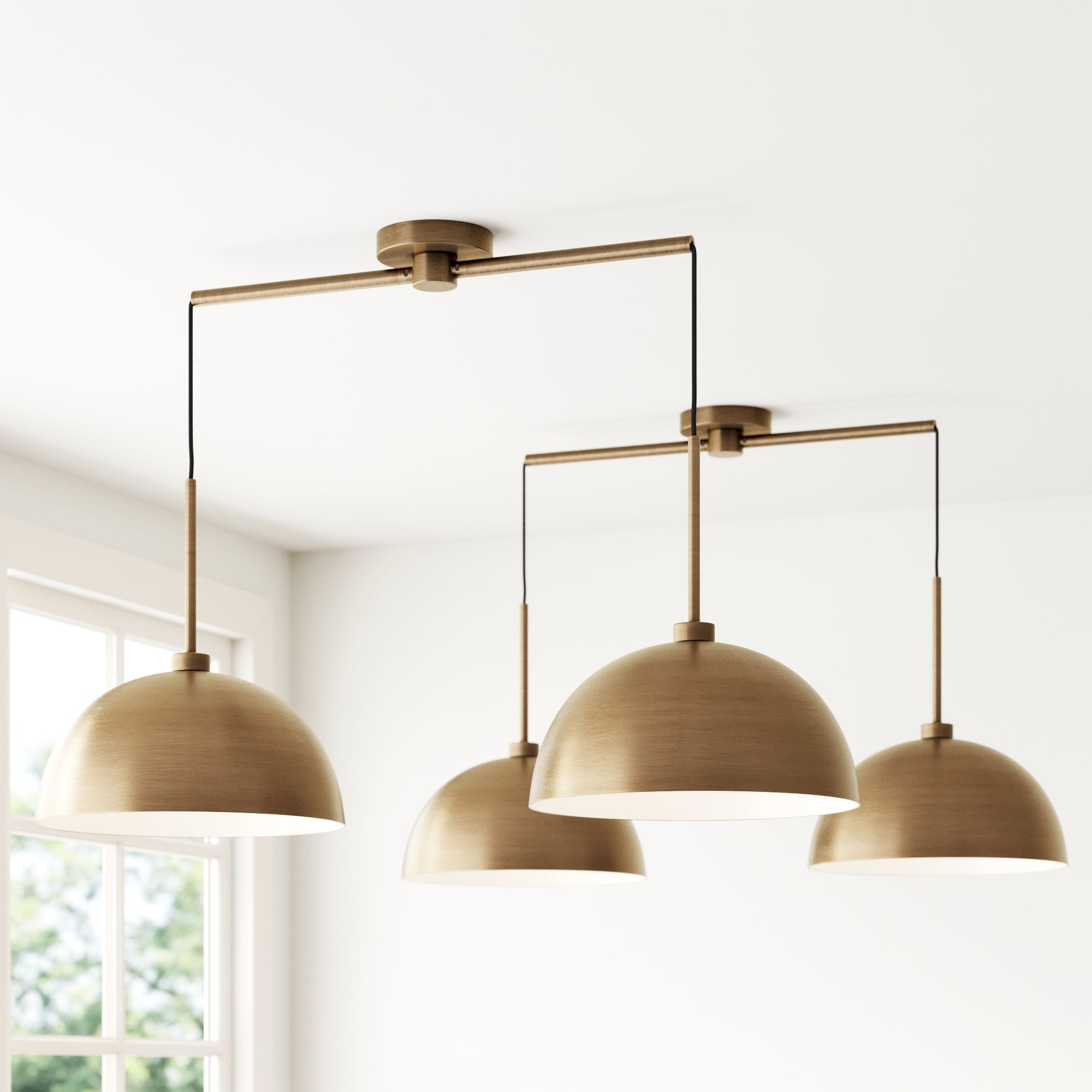 Luminaire suspendu moderne à 2 lumières pour îlot Percy de Nathan James, avec abat-jour en métal et cordon réglable