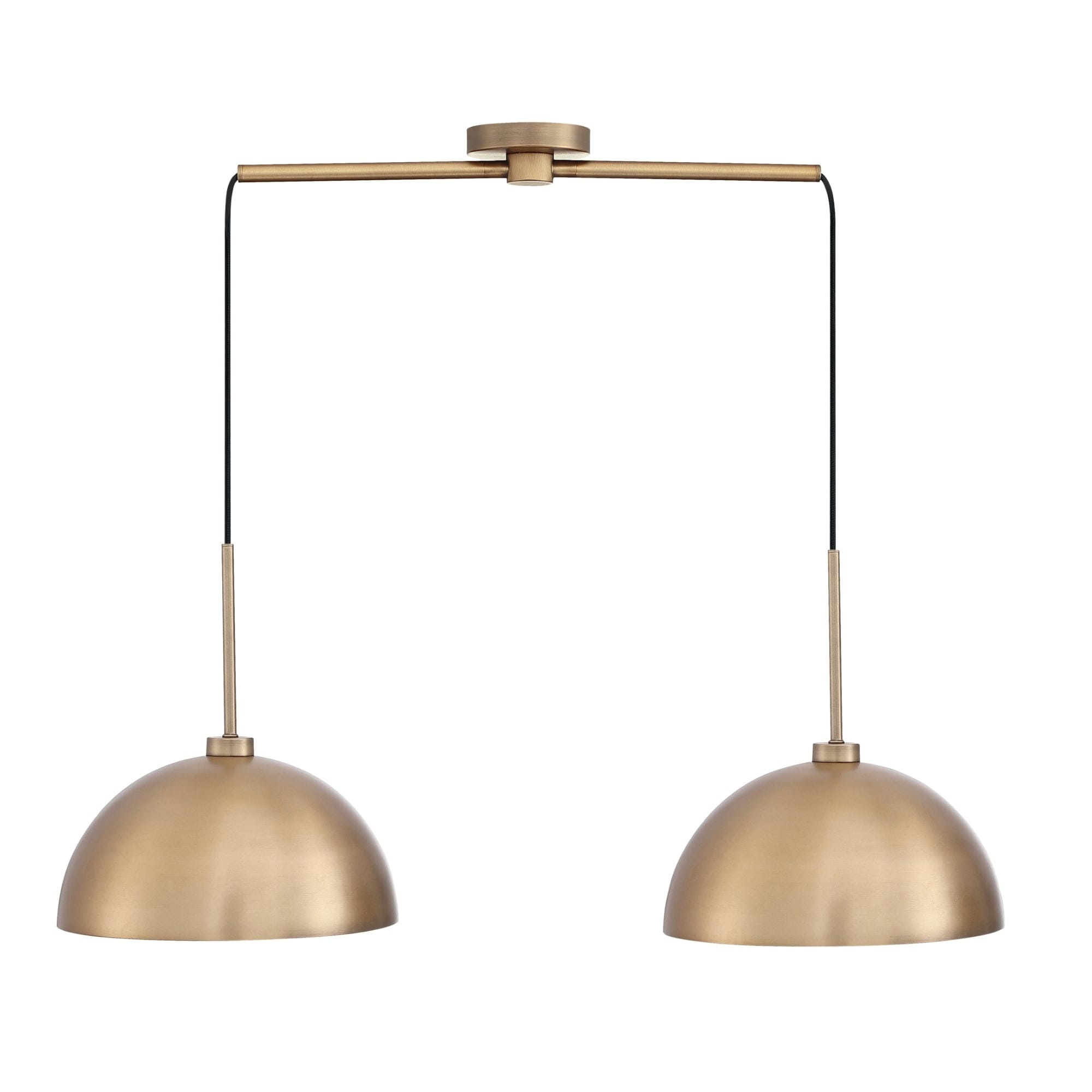 Luminaire suspendu moderne à 2 lumières pour îlot Percy de Nathan James, avec abat-jour en métal et cordon réglable