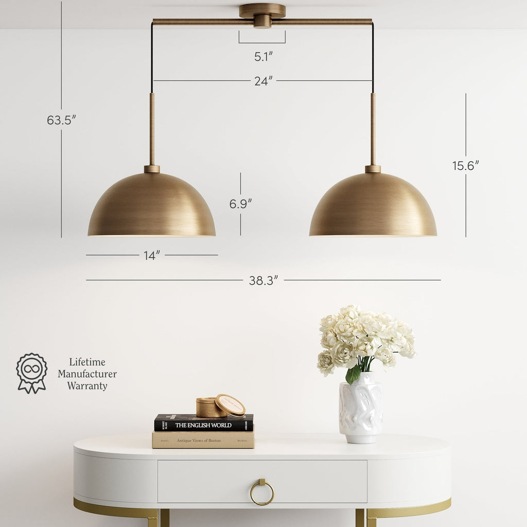 Luminaire suspendu moderne à 2 lumières pour îlot Percy de Nathan James, avec abat-jour en métal et cordon réglable