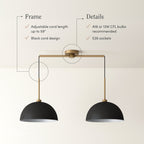 Luminaire suspendu moderne à 2 lumières pour îlot Percy de Nathan James, avec abat-jour en métal et cordon réglable