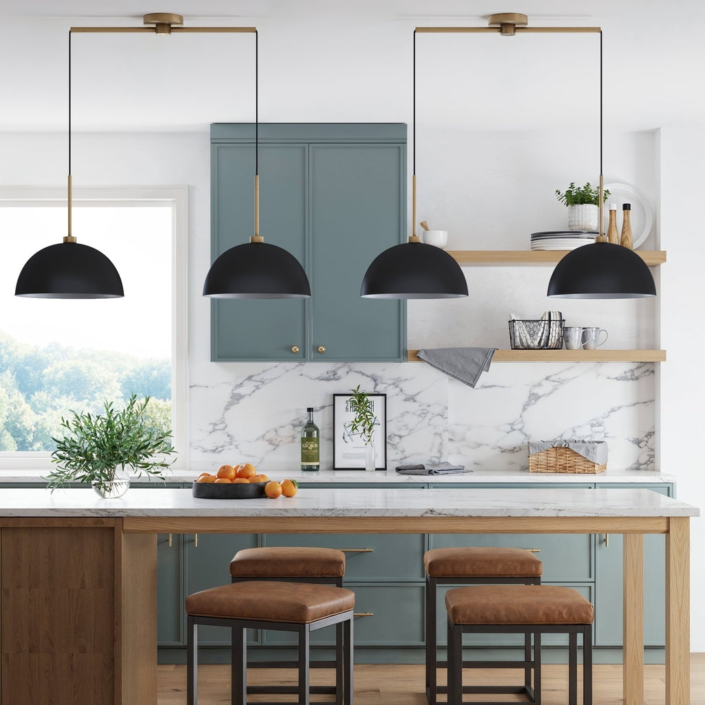 Luminaire suspendu moderne à 2 lumières pour îlot Percy de Nathan James, avec abat-jour en métal et cordon réglable