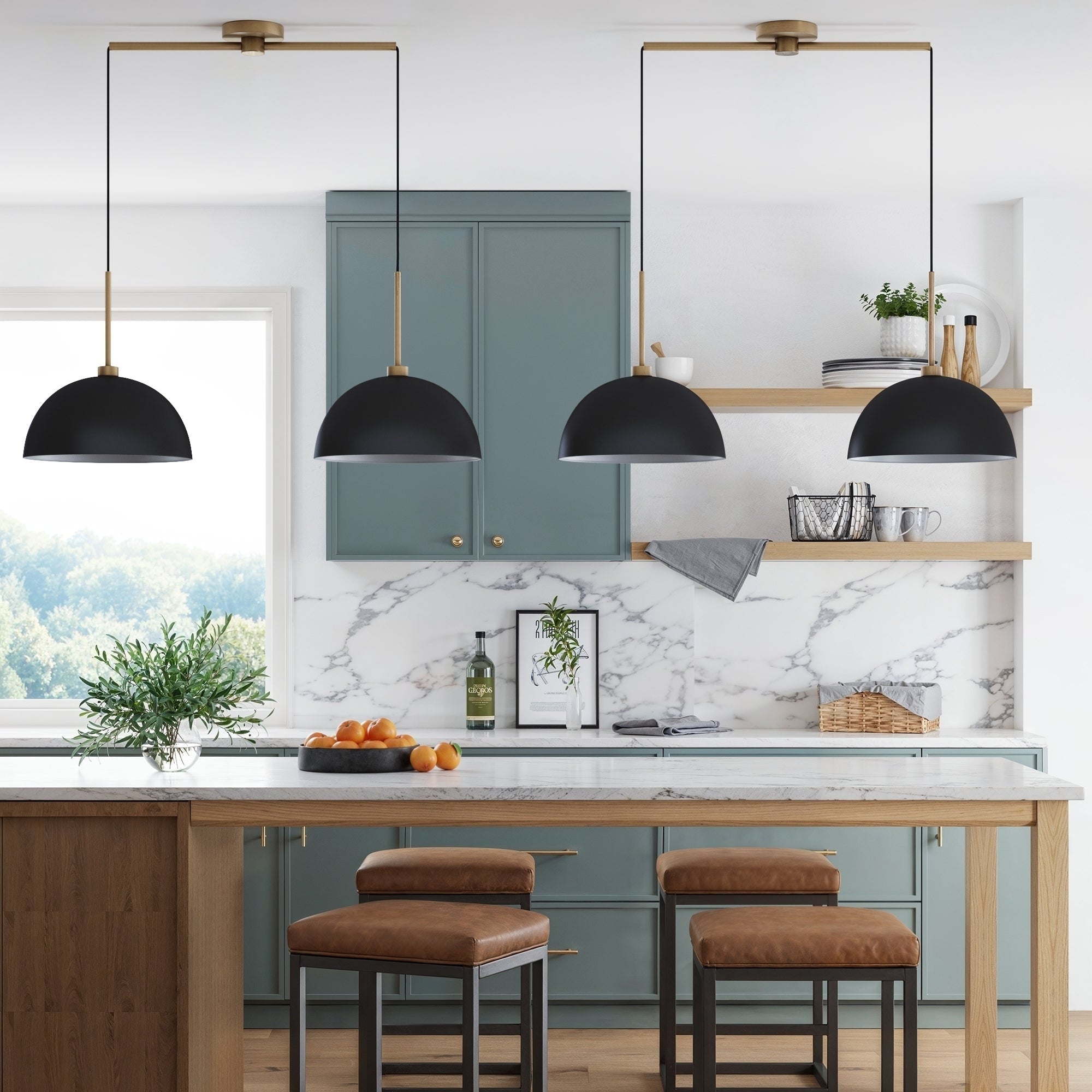 Luminaire suspendu moderne à 2 lumières pour îlot Percy de Nathan James, avec abat-jour en métal et cordon réglable