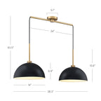 Luminaire suspendu moderne à 2 lumières pour îlot Percy de Nathan James, avec abat-jour en métal et cordon réglable