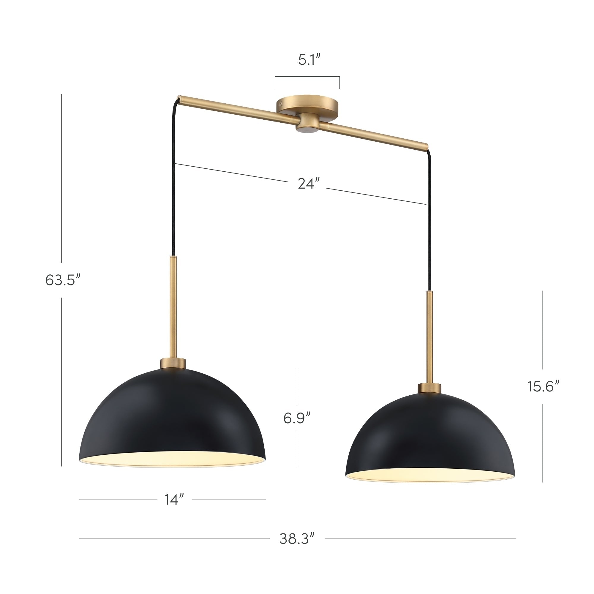 Luminaire suspendu moderne à 2 lumières pour îlot Percy de Nathan James, avec abat-jour en métal et cordon réglable