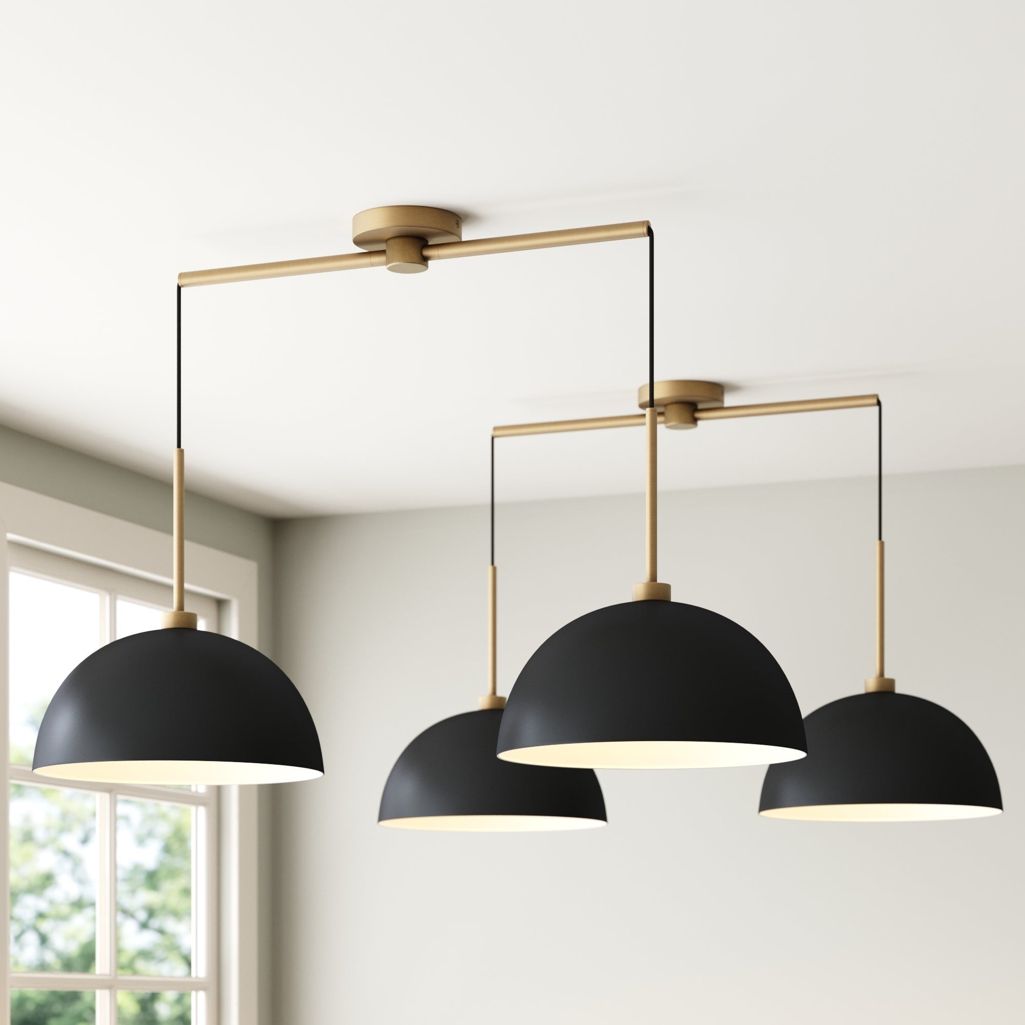 Luminaire suspendu moderne à 2 lumières pour îlot Percy de Nathan James, avec abat-jour en métal et cordon réglable
