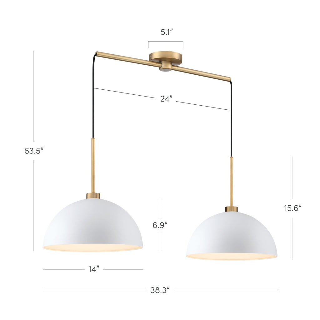 Luminaire suspendu moderne à 2 lumières pour îlot Percy de Nathan James, avec abat-jour en métal et cordon réglable