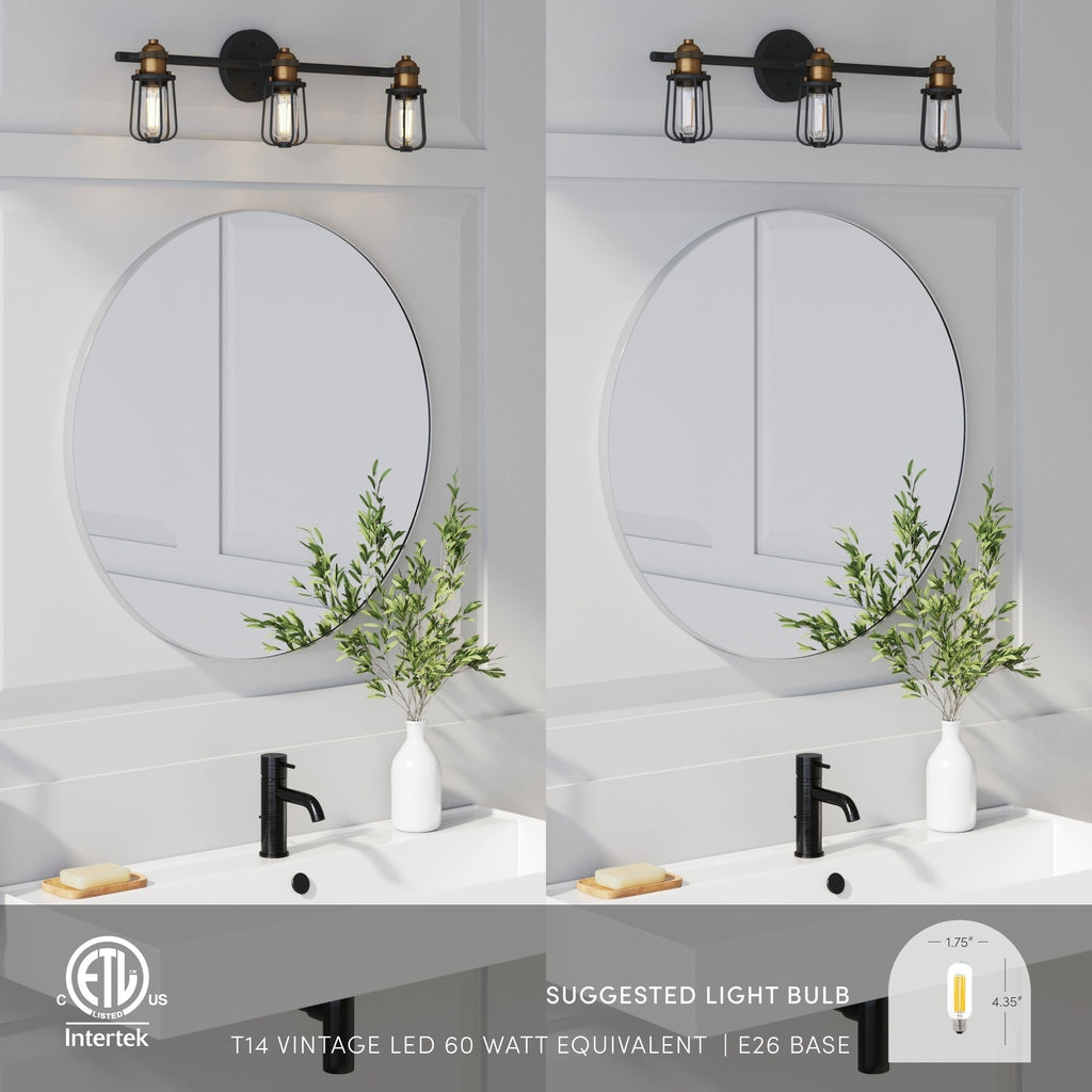 Applique murale d'intérieur Nathan James Rori pour salle de bain, 3 lumières, avec cage de ferme et détails en laiton