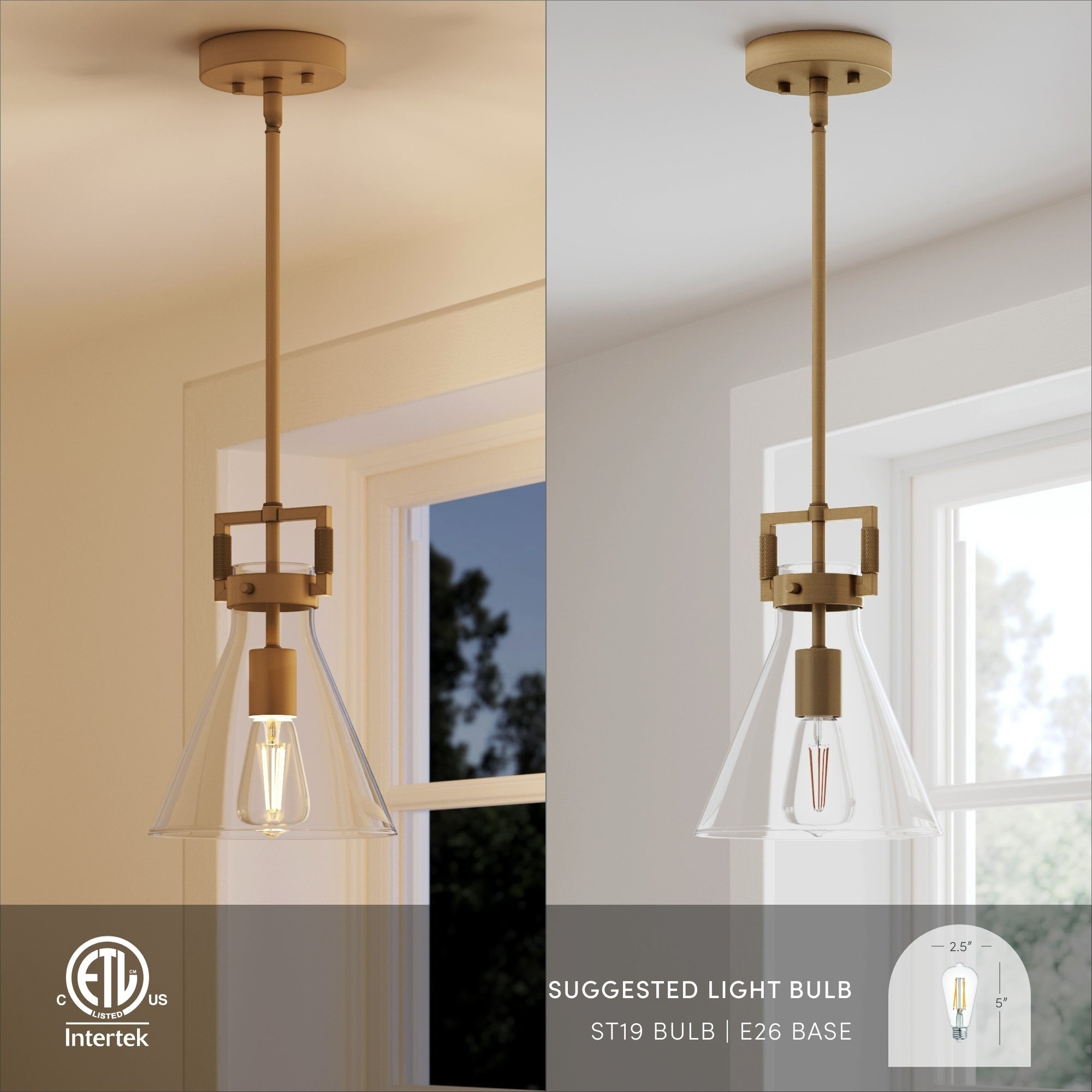 Suspension en verre Nathan James Vincent, luminaire suspendu avec tige réglable et abat-jour transparent