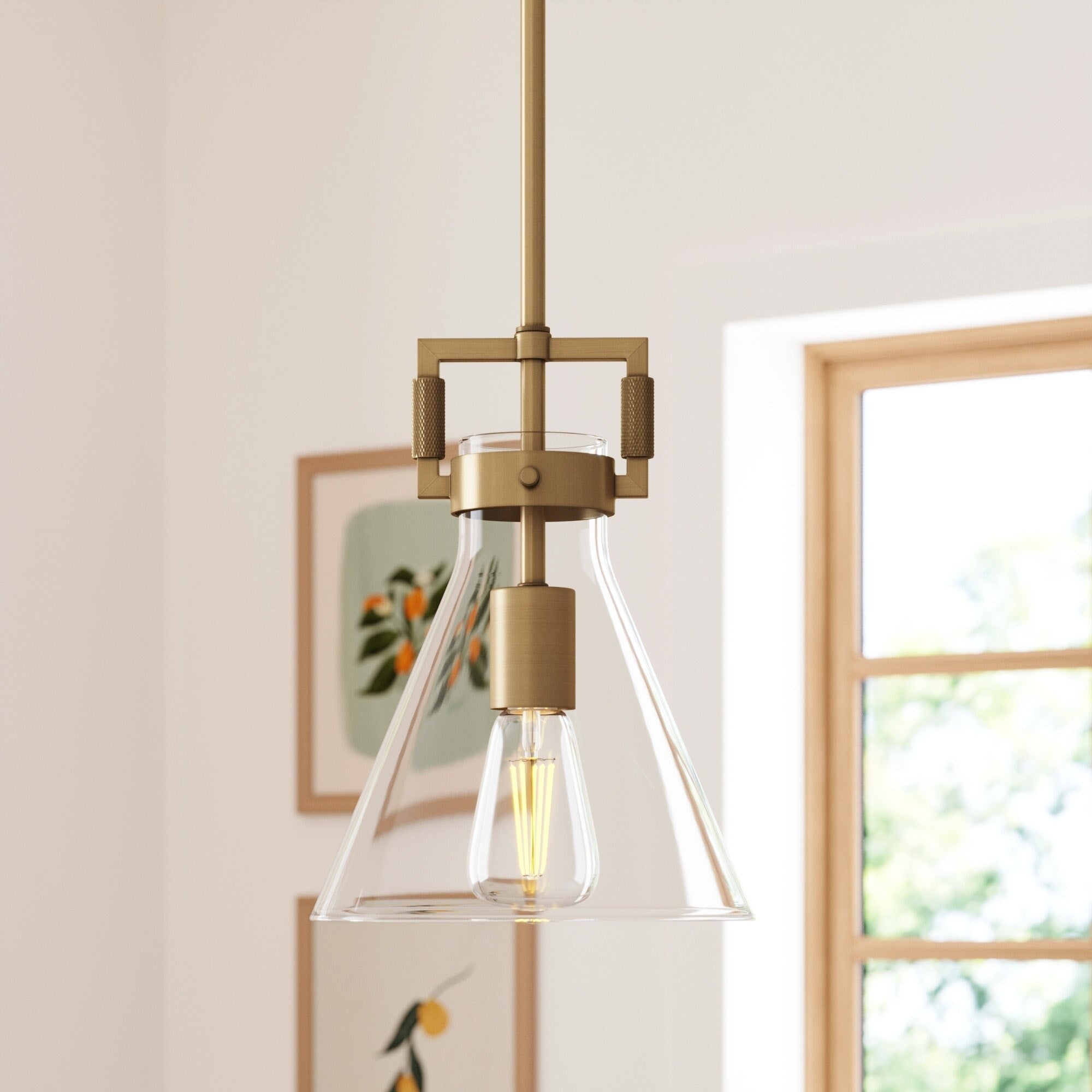 Suspension en verre Nathan James Vincent, luminaire suspendu avec tige réglable et abat-jour transparent