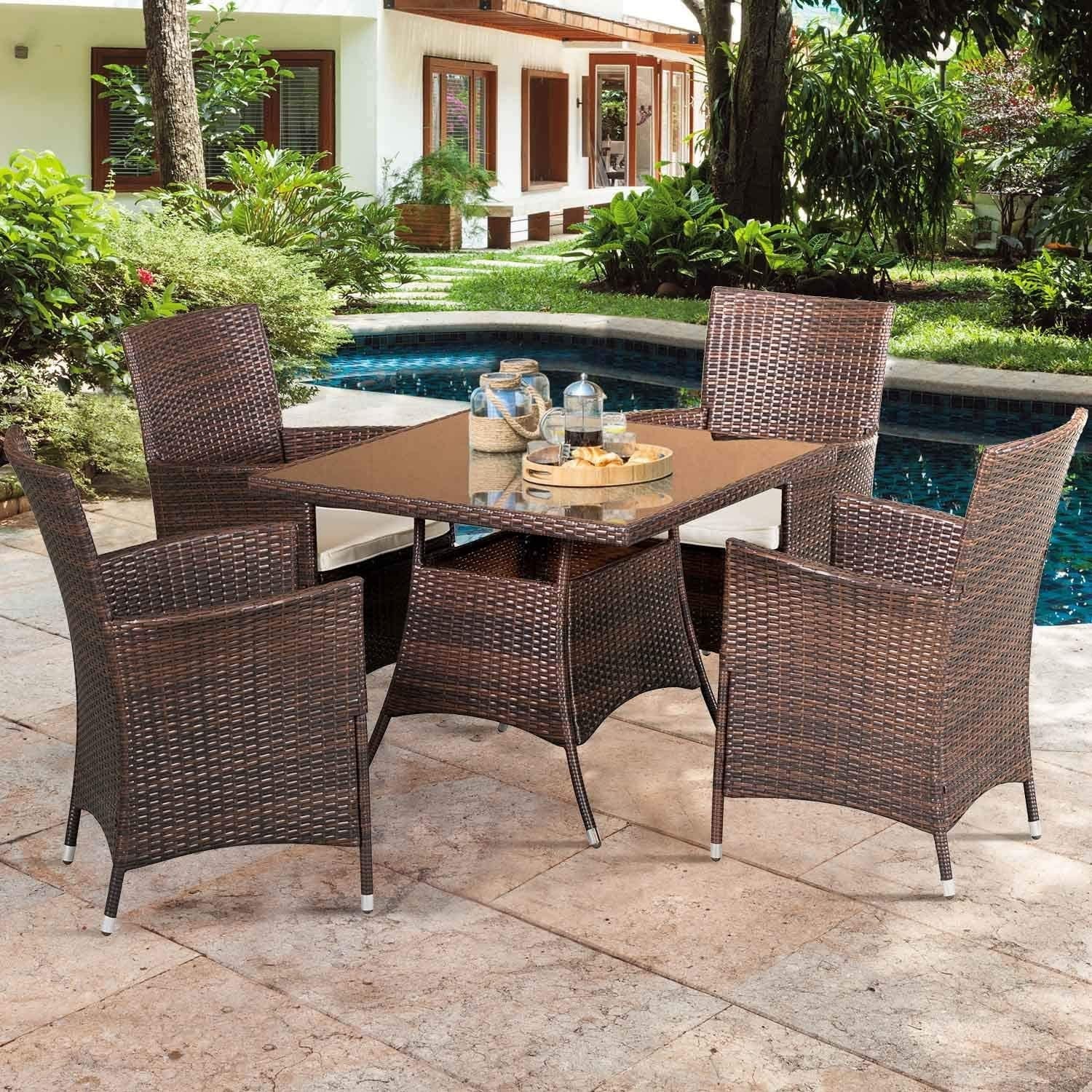 Ensemble de table à manger carrée d'extérieur Navi 5 pièces en osier par Havenside Home