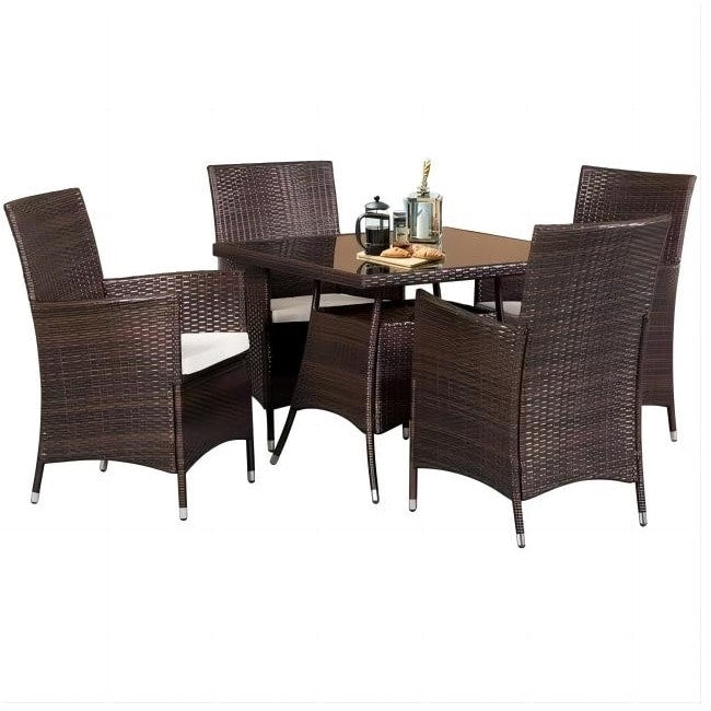 Ensemble de table à manger carrée d'extérieur Navi 5 pièces en osier par Havenside Home