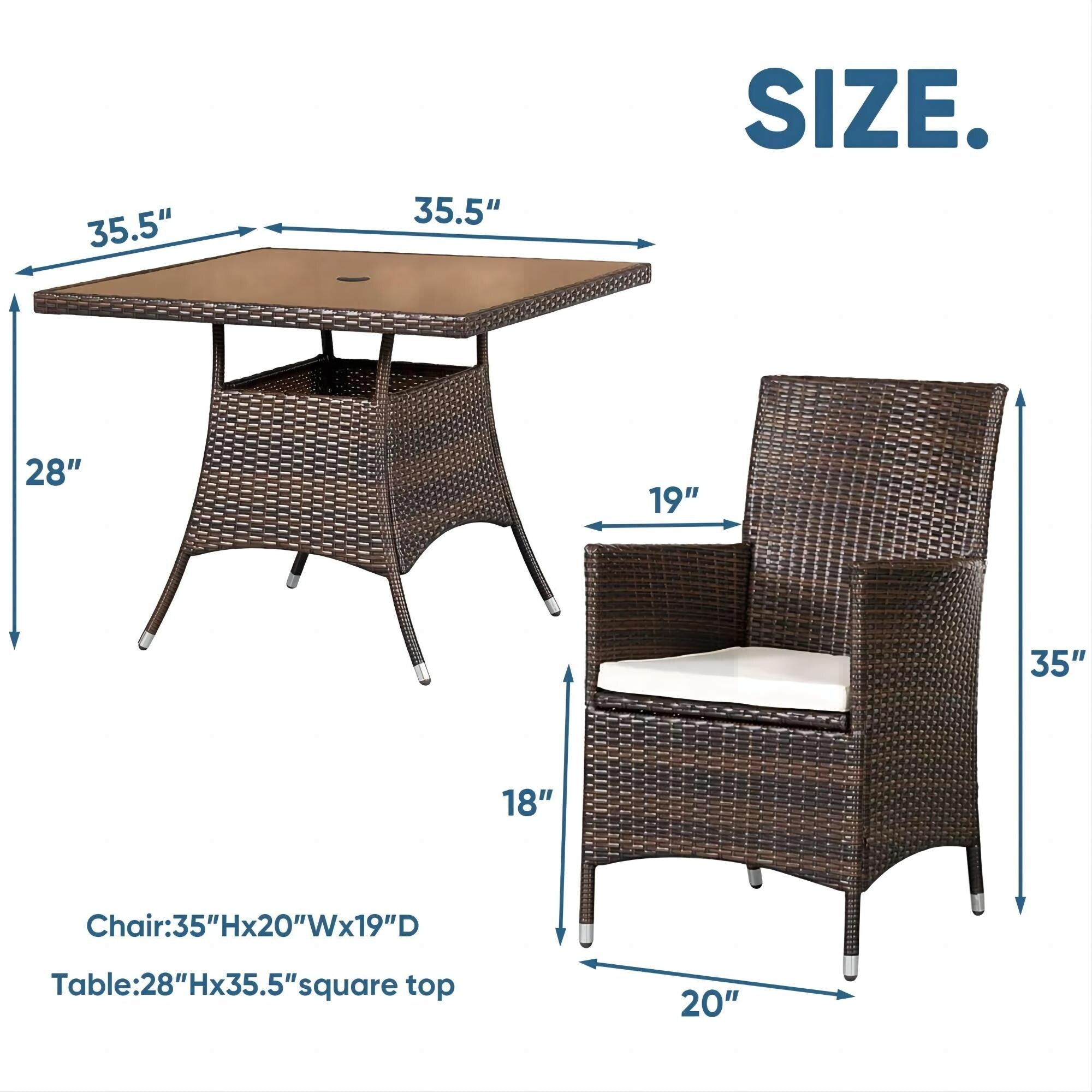 Ensemble de table à manger carrée d'extérieur Navi 5 pièces en osier par Havenside Home