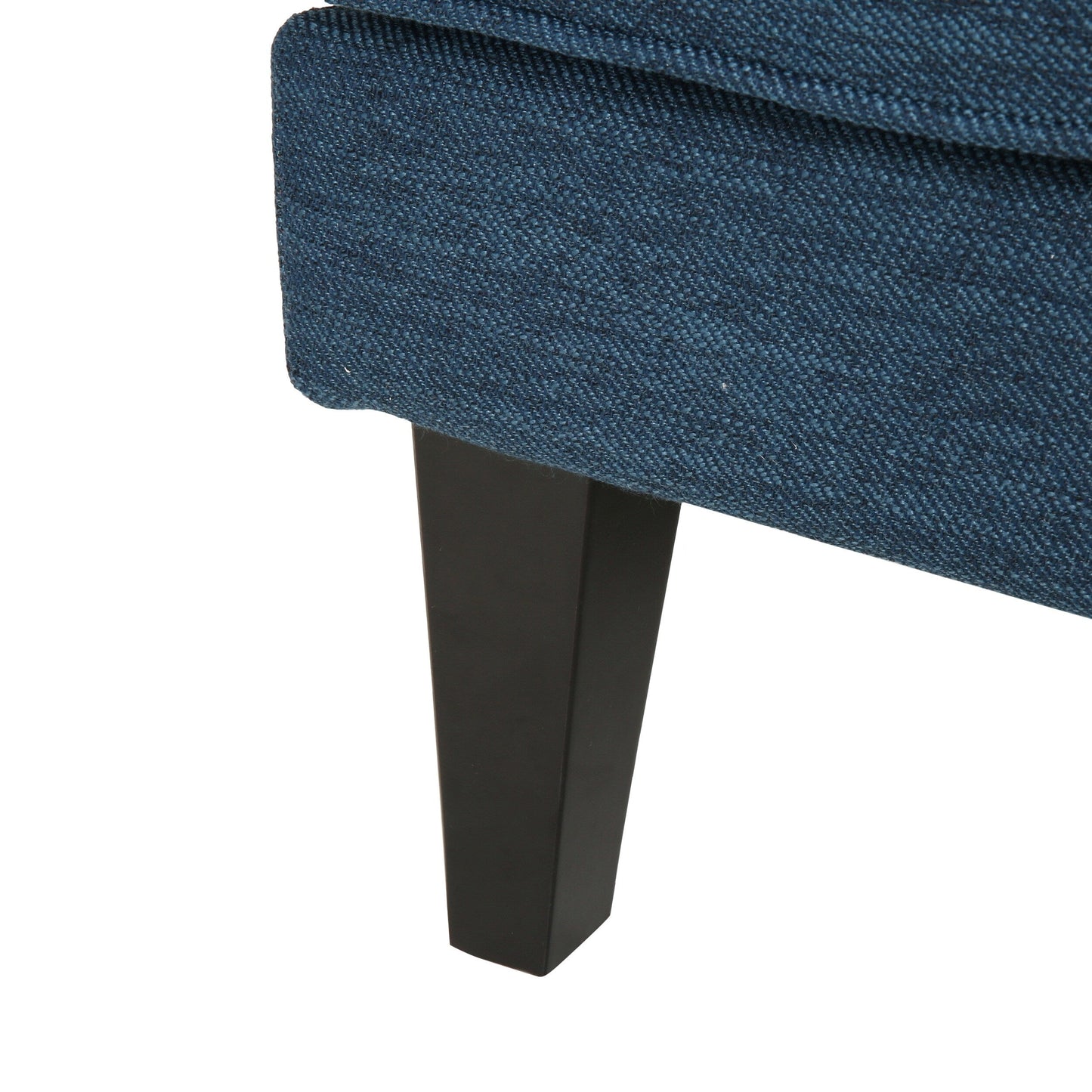 Canapé 3 places bleu marine avec pieds en bois et dossier capitonné