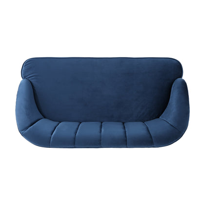 Canapé causeuse en velours bleu marine 50 avec cadre en bois de bouleau et pieds inclinés en bois de bouleau pour le salon