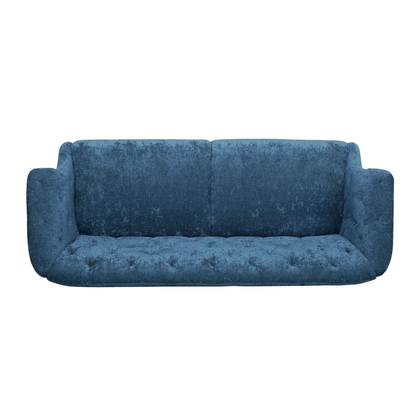 Canapé capitonné en velours bleu marine 75 avec accoudoirs évasés et assise profonde et pieds en bois pour le salon
