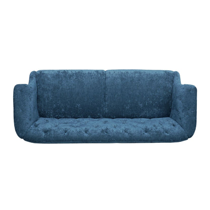 Canapé capitonné en velours bleu marine 75 avec accoudoirs évasés et assise profonde et pieds en bois pour le salon