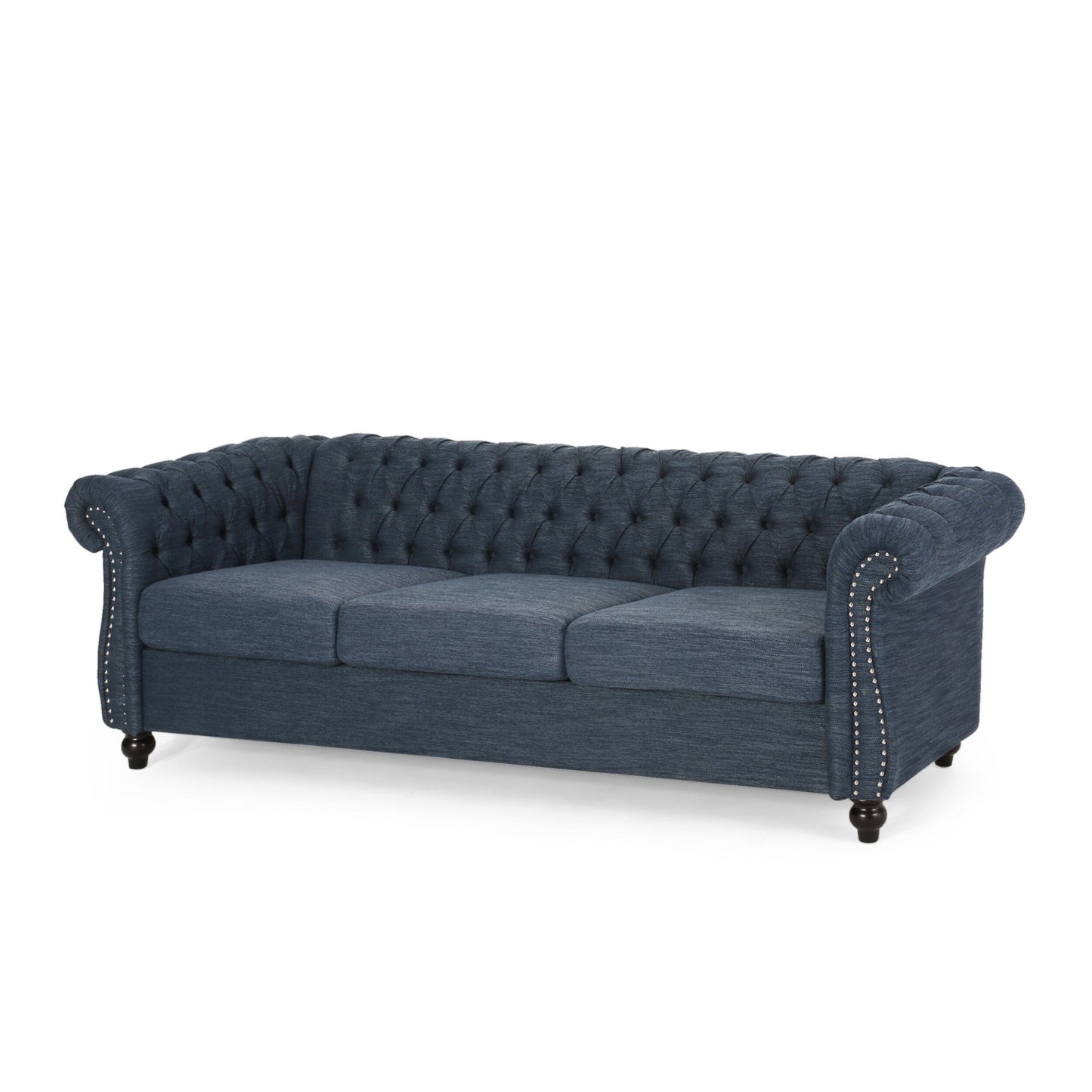 Canapé 3 places Chesterfield bleu marine capitonné avec têtes de clous
