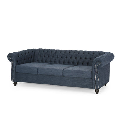 Canapé 3 places Chesterfield bleu marine capitonné avec têtes de clous
