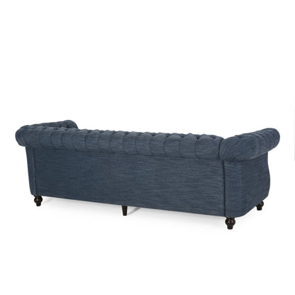 Canapé 3 places Chesterfield bleu marine capitonné avec têtes de clous