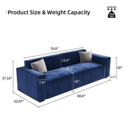Canapé-causeuse moderne bleu marine 88,6 en chenille avec 4 pieds en bois massif et 2 coussins pour le salon