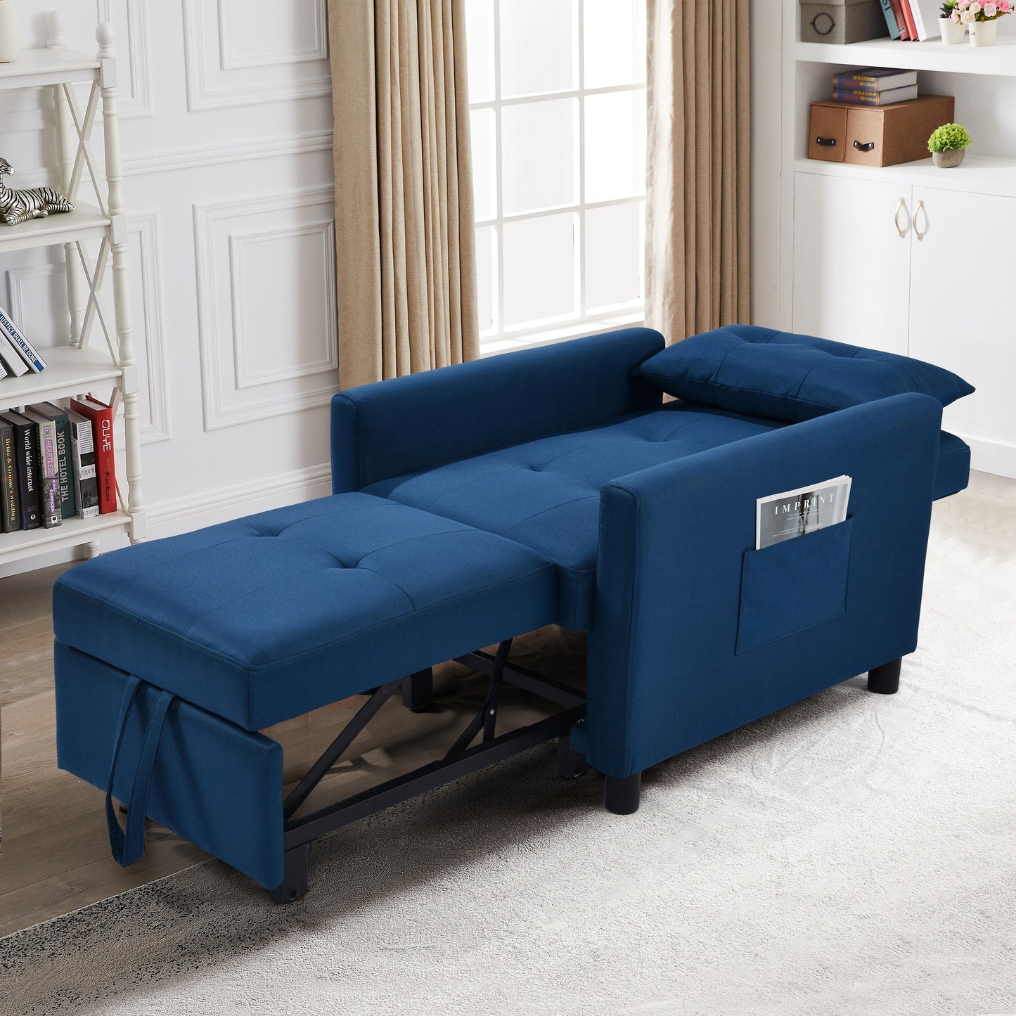 Canapé-lit convertible 3 en 1 moderne bleu marine de 27,5 pouces avec dossier réglable et oreiller pour le salon